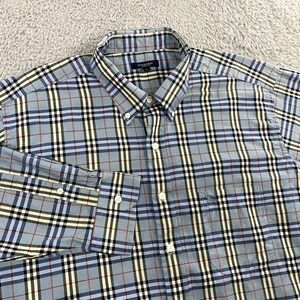 Burberry London Shirt Mens XL Nova Check Plaid Button Down Long Sleeve Blue Logo
